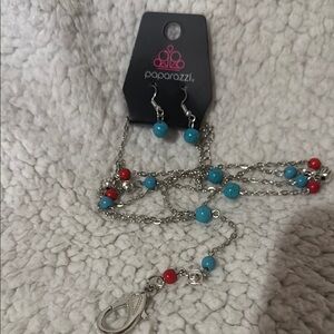 Paparazzi Silver, Red, Blue Lanyard Necklace Minimalist Design